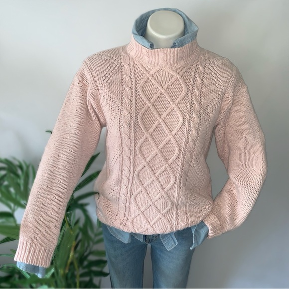 v i n t a g e :: Chunky Pastel Fisherman Aran Cable Knit Sweater - Picture 7 of 14